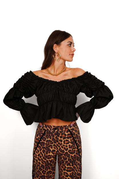 Laagam Sadie Black Ruched Blouse