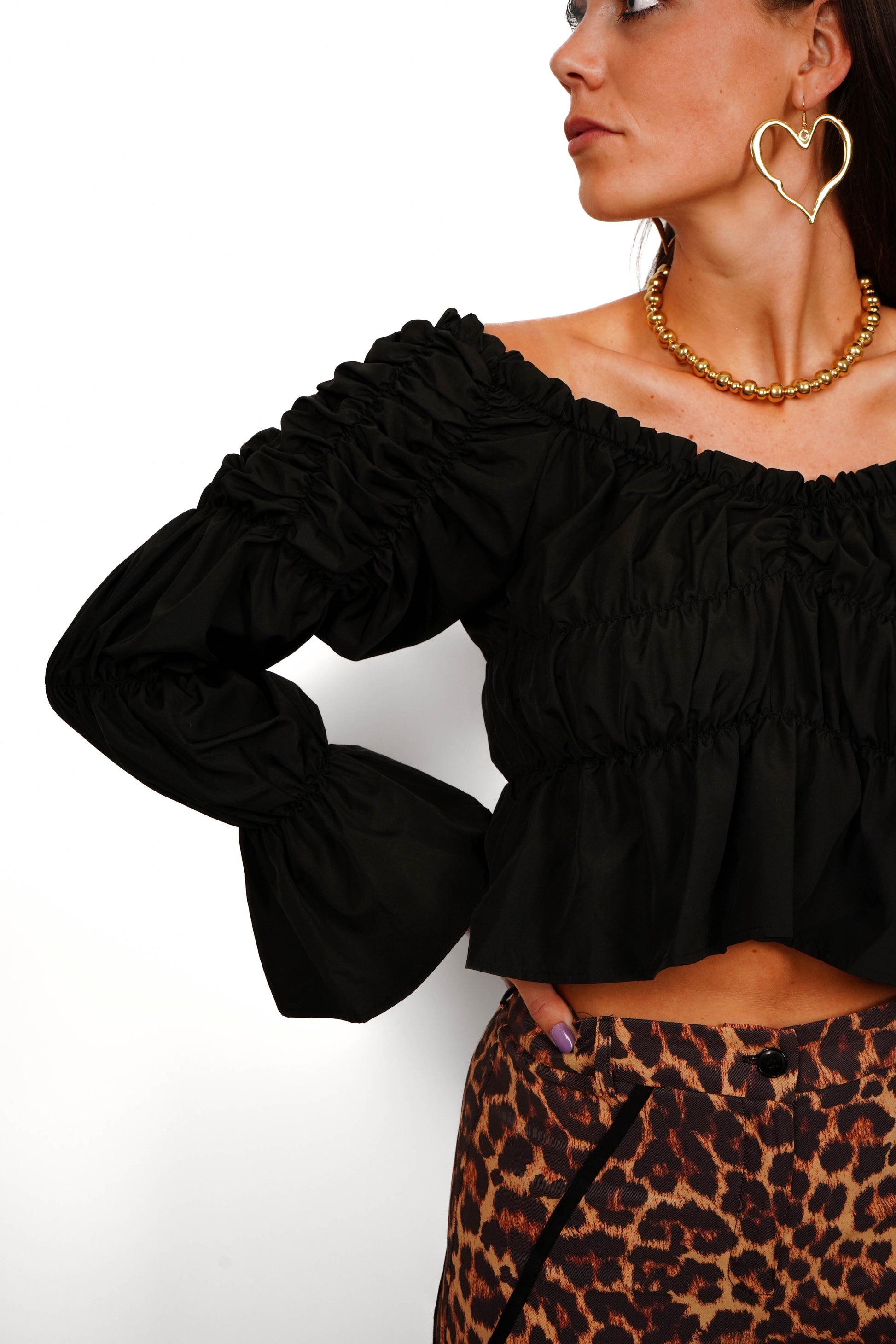 Laagam Blouse Sadie Black Ruched Blouse