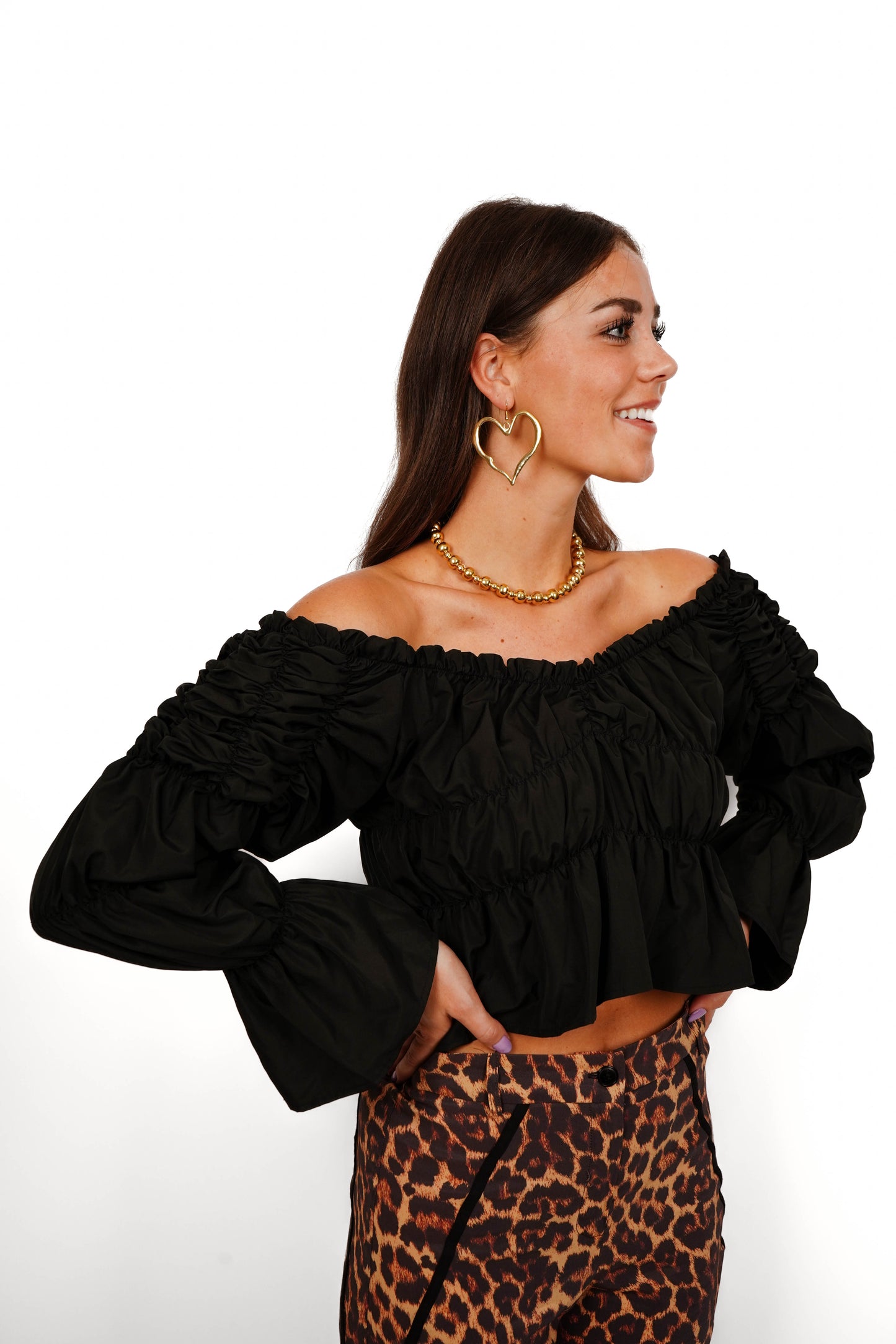 Laagam Blouse Sadie Black Ruched Blouse