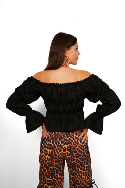 Laagam Sadie Black Ruched Blouse