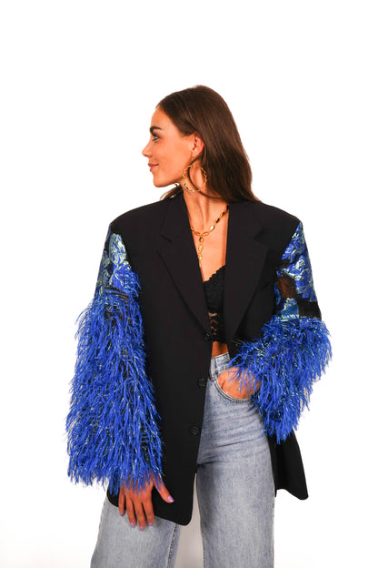 ATTIRE Amsterdam Pino Blue Blazer Dark Blue Lace